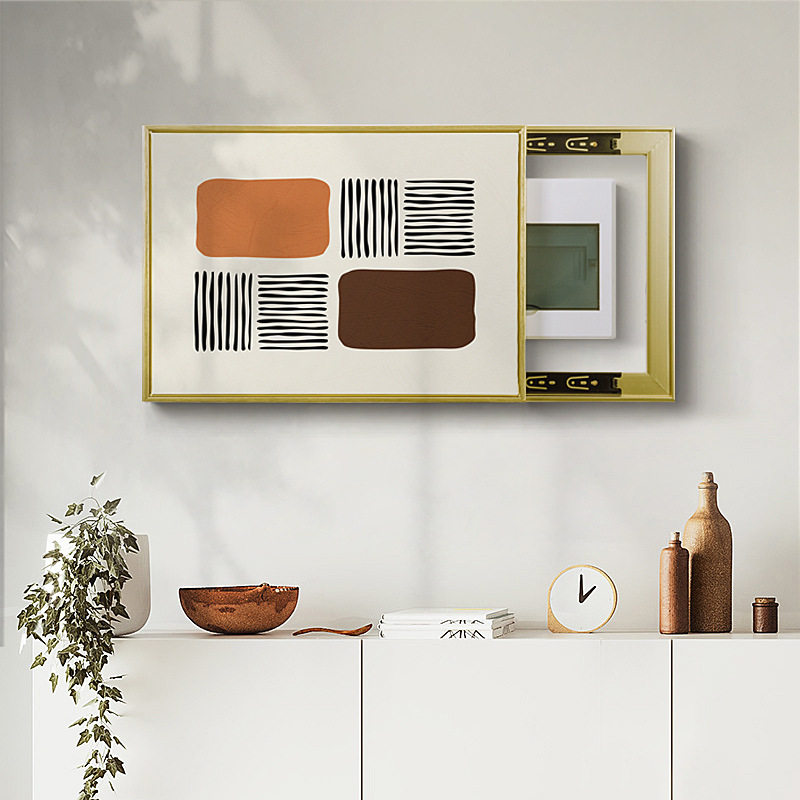 北欧风电表箱装饰画横款左右推拉配电箱遮挡电闸盒挂画电源总开关
