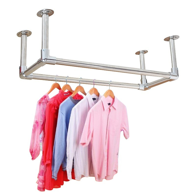 双杆晾衣杆挂衣架阳台不锈钢固定式顶装吊通晒衣杆双杆凉衣服杆管