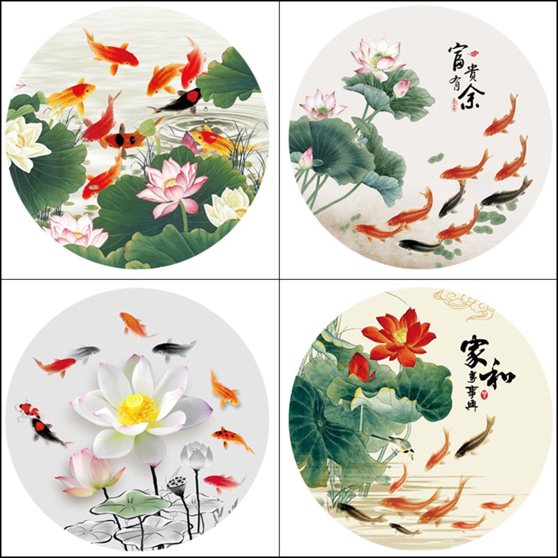 好货【山水】定制新中式实木屏风画芯双面半透明乔其纱丝娟玄关圆
