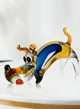 热销琉璃工艺品生肖狗水晶客厅摆件简约现代玄关酒柜电视柜办公室