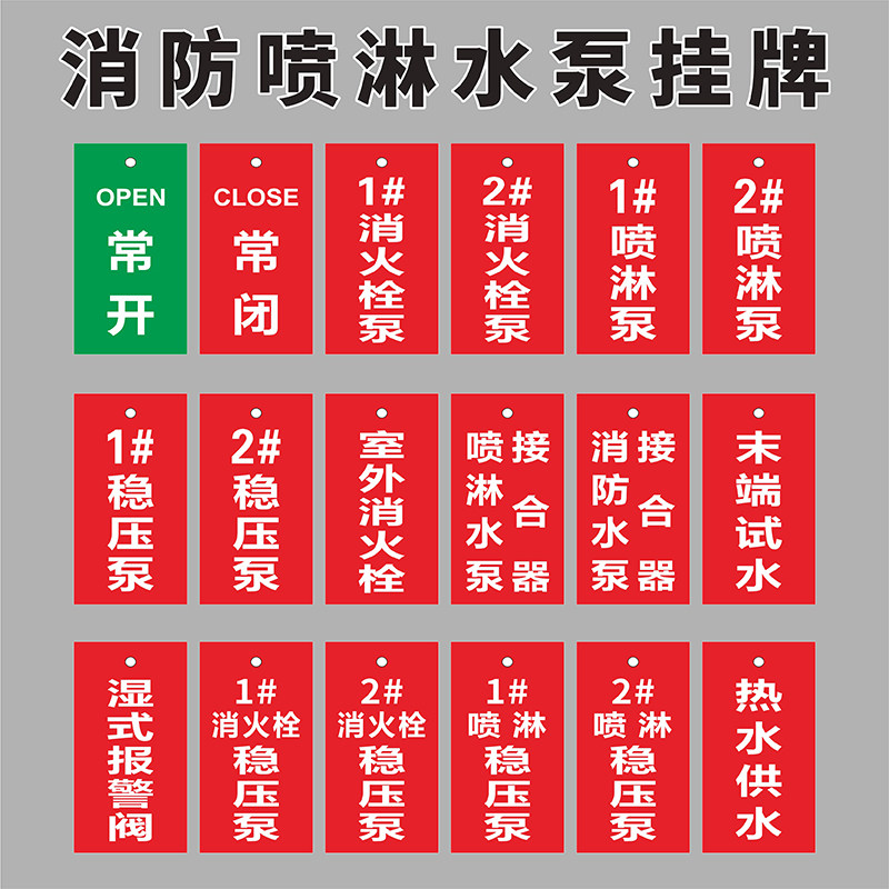 热销消火栓喷淋水泵接合器挂牌1#喷淋泵消火栓泵末端试水湿式报警