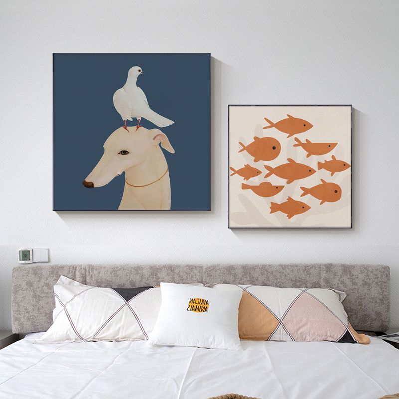 热销北欧卧室装饰画可爱卡通羊驼动物儿童房男孩女孩床头挂画客厅图片