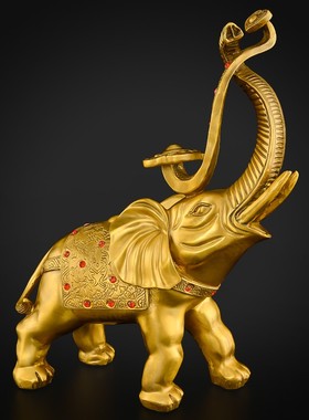 热销铜大象摆件一对纯铜元宝如意象酒柜装饰工艺品