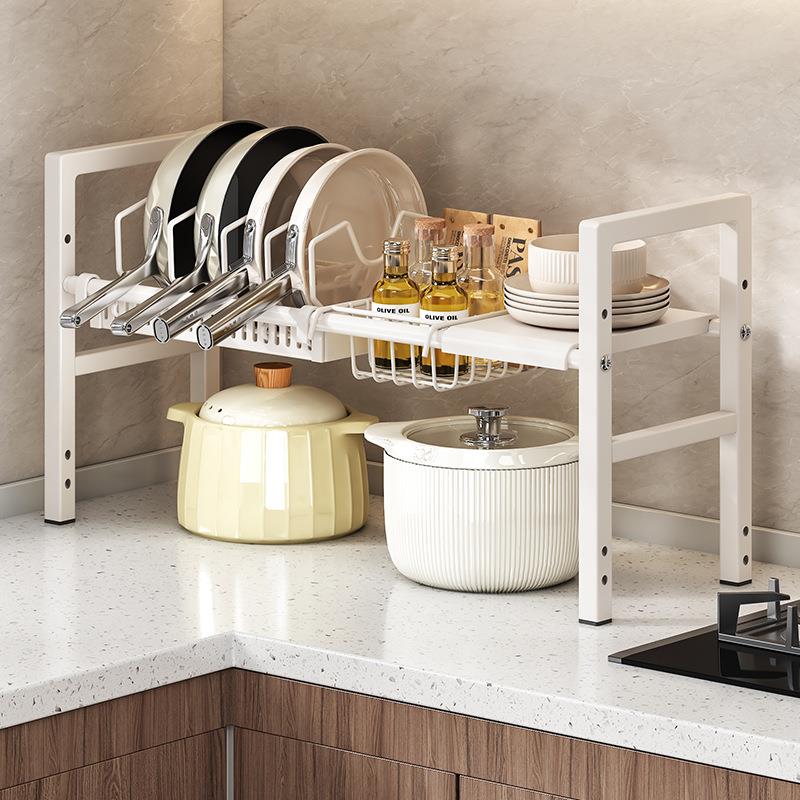 跨境厨房可伸缩下水槽置物架家用橱柜分层架锅架多功能锅具收纳架