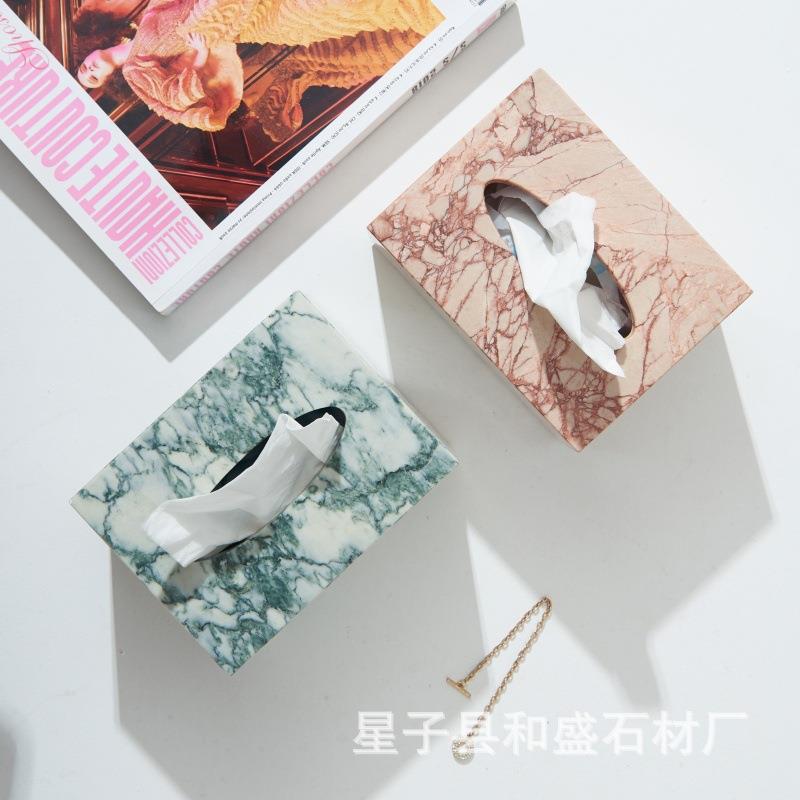 厂家天然大理石纸巾盒客厅抽纸收纳盒高档轻奢摆件酒店高级装饰盒
