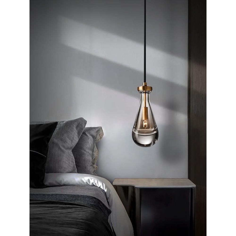 卧室书房床头现代轻奢小吊灯简约全铜单头客厅餐厅吧台吊灯水滴灯