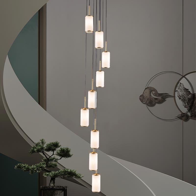 【无尘】新中式楼梯间吊灯现代中式中国风别墅全铜复式楼长吊灯