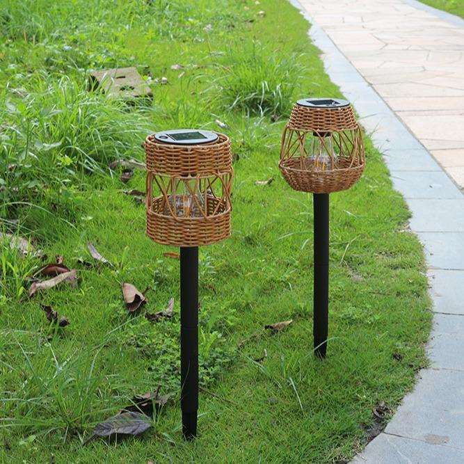 跨境亚马逊太阳能藤编地插灯花园草坪灯庭院太阳能灯装饰灯景观灯