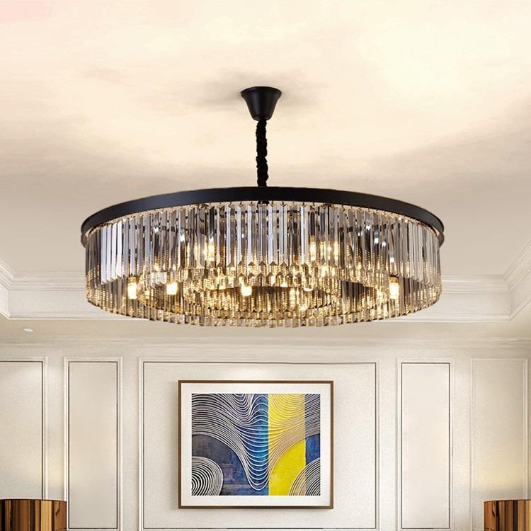 美式客厅吊灯轻奢烟灰色水晶灯设计师高档卧室灯别墅餐厅创意灯具