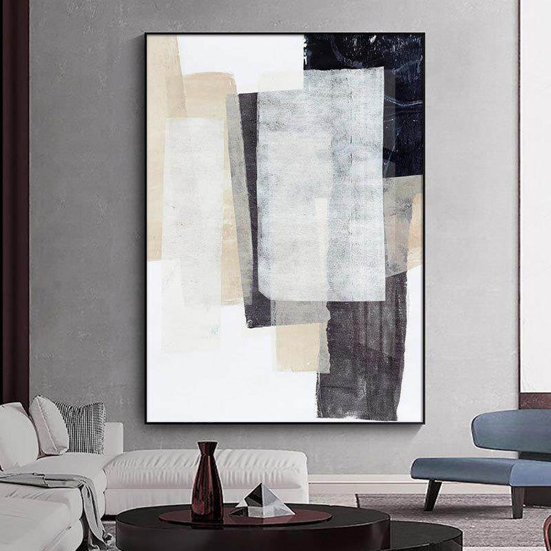后现代抽象玄关装饰画工业风入户走廊过道壁画简约大气黑白灰挂画
