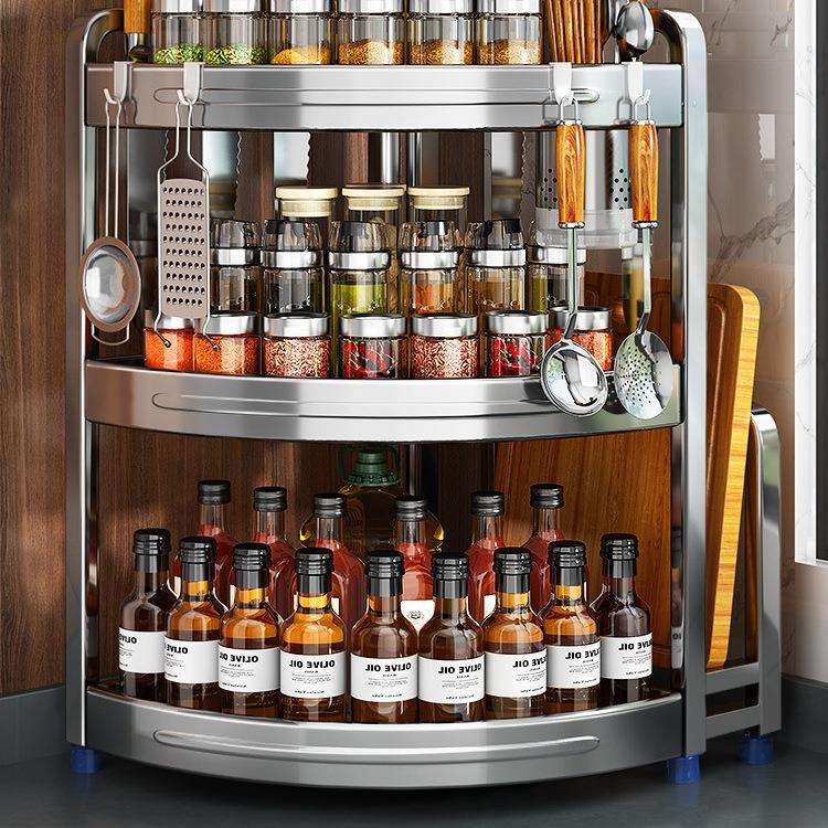 厨房置物架多功能调味品调料架盐调味罐台面三角不锈钢墙角收纳架