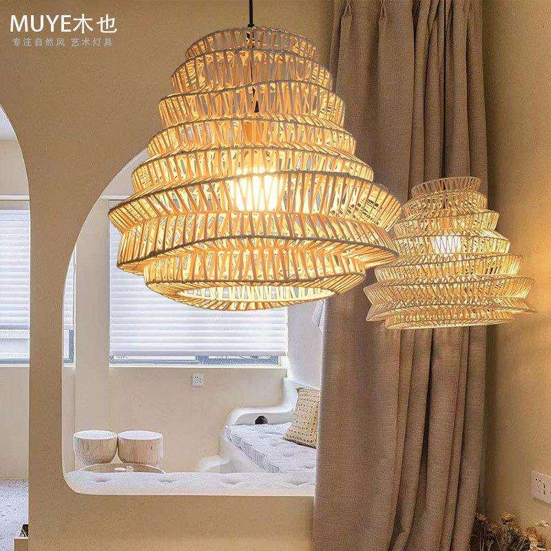 创意藤编造型灯工程样板房手工艺灯具设计民宿自然风装饰吊灯