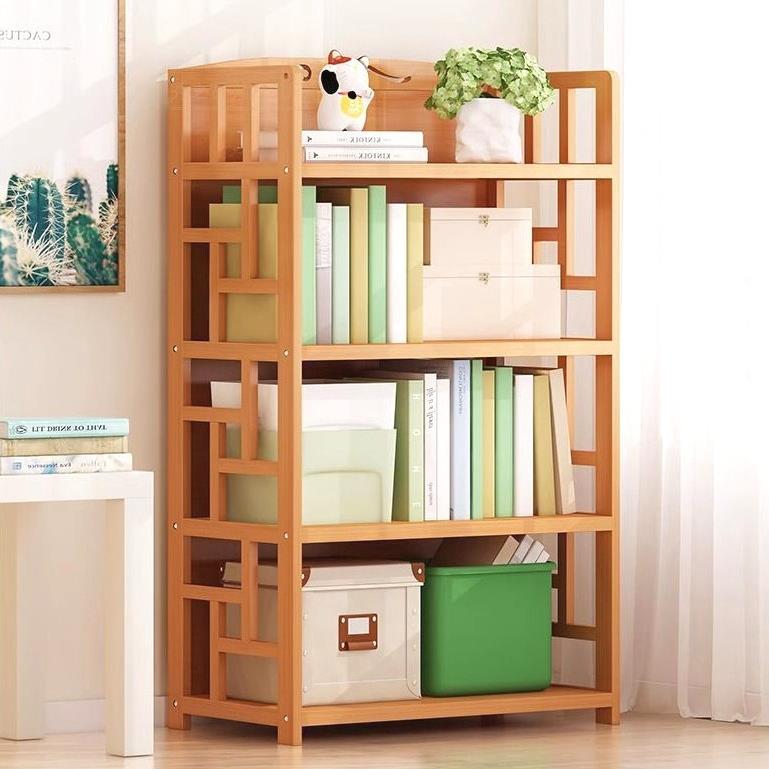 家用简易儿童学生阅读架书架置物架落地书柜实木竹多层储物架收纳