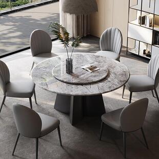 微晶石圆形餐桌超晶石圆桌客厅大理石饭桌意式极简高端奢石餐桌椅