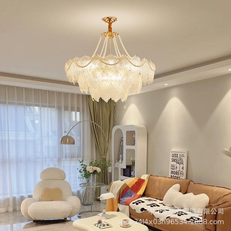 法式奶油风水晶客厅吊灯轻奢树叶后现代简约卧室公寓酒店护眼灯具