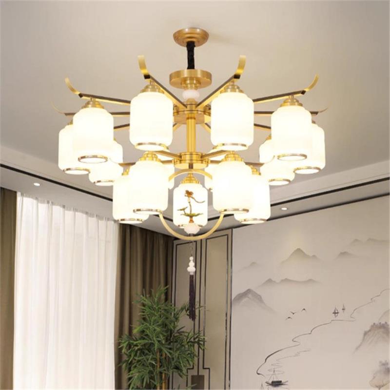 朝下全铜新中式客厅吊灯现代中式大气中国风2024新款餐厅别墅灯具