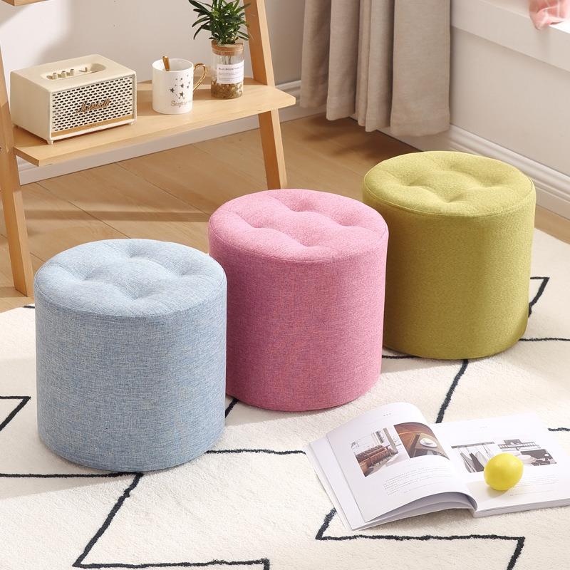 布艺小凳子家用创意圆凳客厅沙发凳成人矮板凳实木脚凳坐墩智高圆