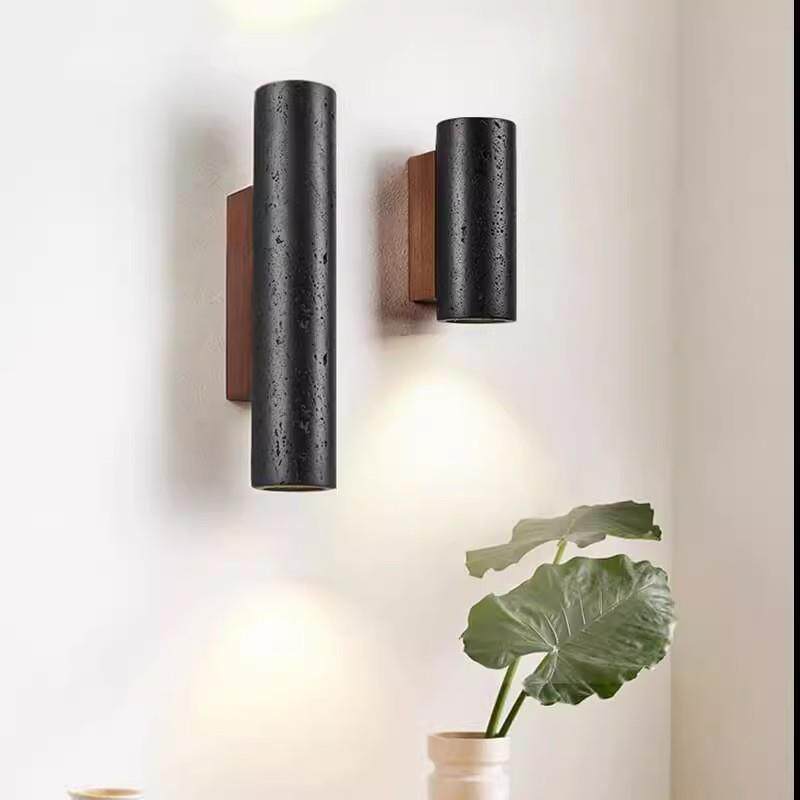 极简卧室床头壁灯黑色洞石现代简约黄洞石创意客厅餐厅楼梯壁灯具