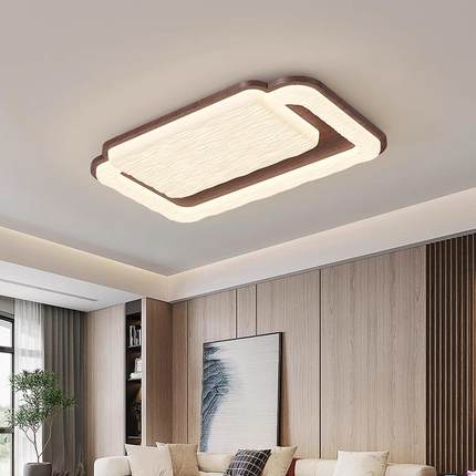 奶油风客厅吸顶灯北欧实木卧室书房全光谱护眼灯胡桃木色led灯具