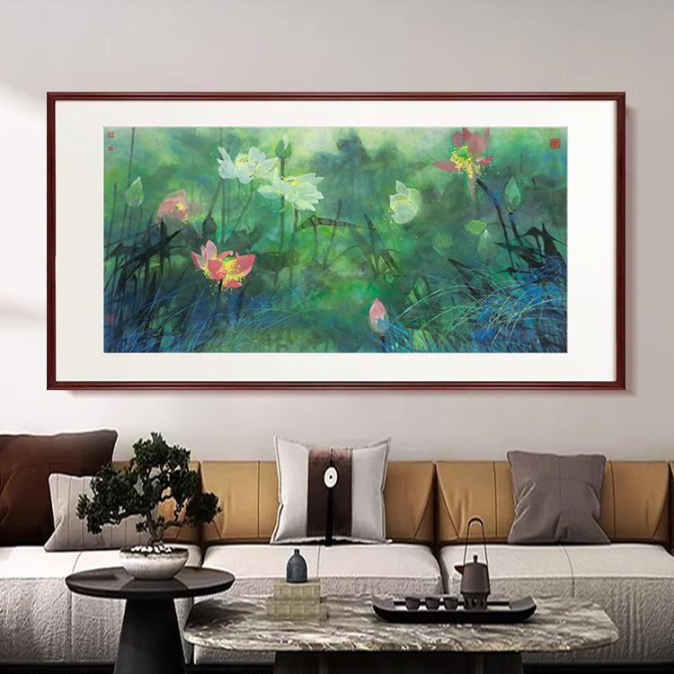 新中式荷花装饰画客厅沙发背景墙挂画办公室茶室国画卧室水墨壁画