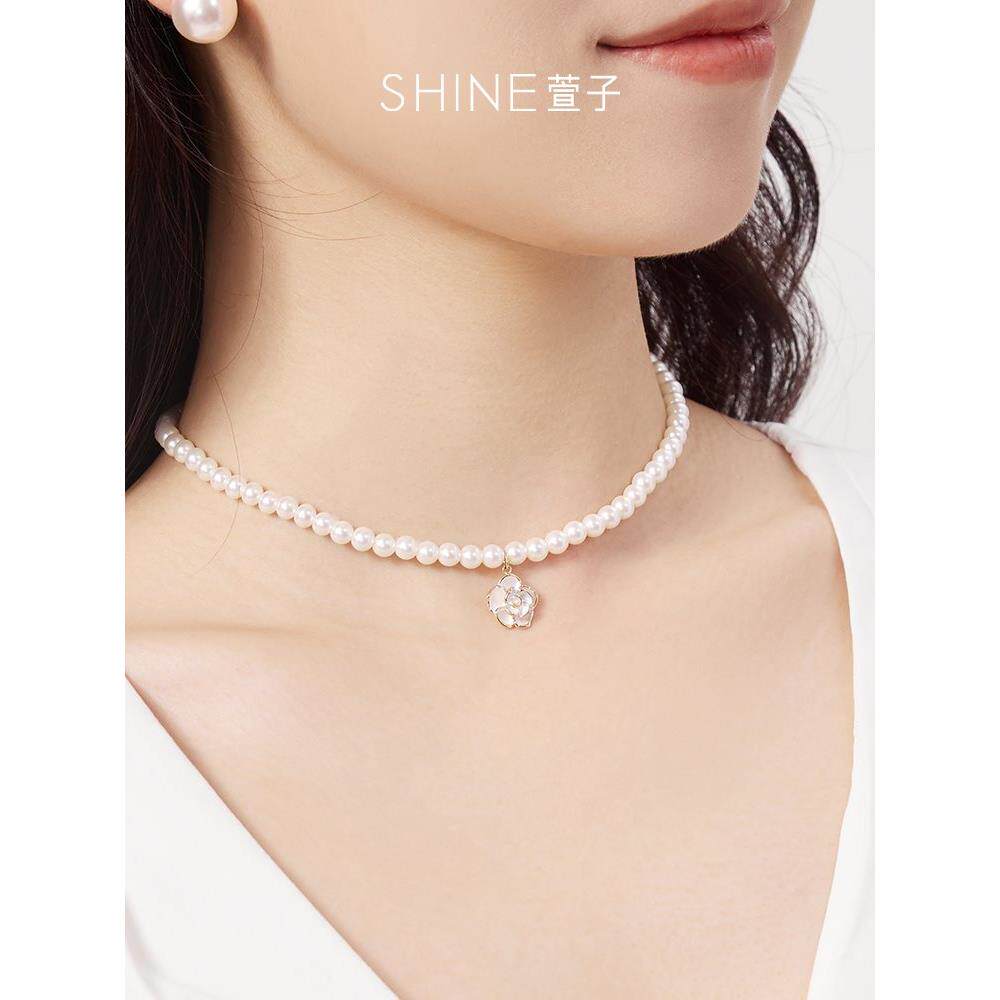 shine萱子饰品珍珠项链女款正品轻奢颈链山茶花锁骨链母亲节礼物