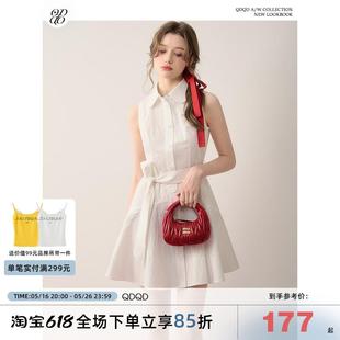 衬衣裙子 QDQD初恋白色衬衫 连衣裙夏季 新款 气质收腰短裙甜美无袖