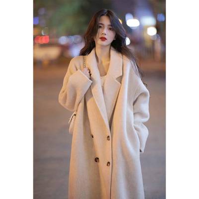 2024年秋冬新款双面呢羊绒羊毛大衣女中长款宽松韩版茧型毛呢外套