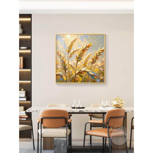 麦穗轻奢餐厅装饰画饭厅背景墙挂画壁画简约现代高级感手绘油画
