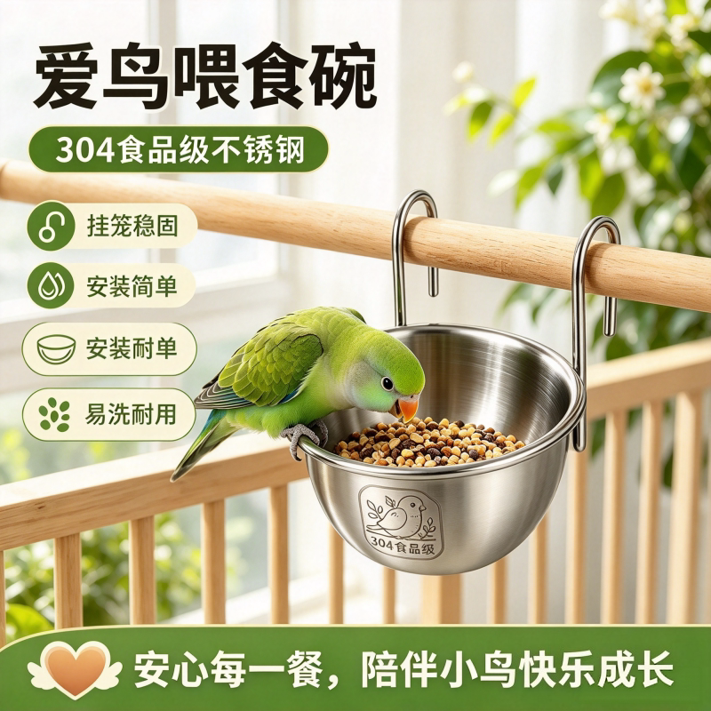 304不锈钢鹦鹉定量喂食器防溅
