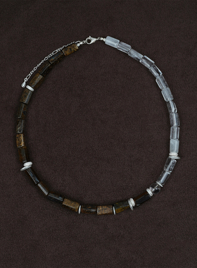 OLIO E ACETO油醋汁·银片串珠拼接项链 虎眼石黄胶花