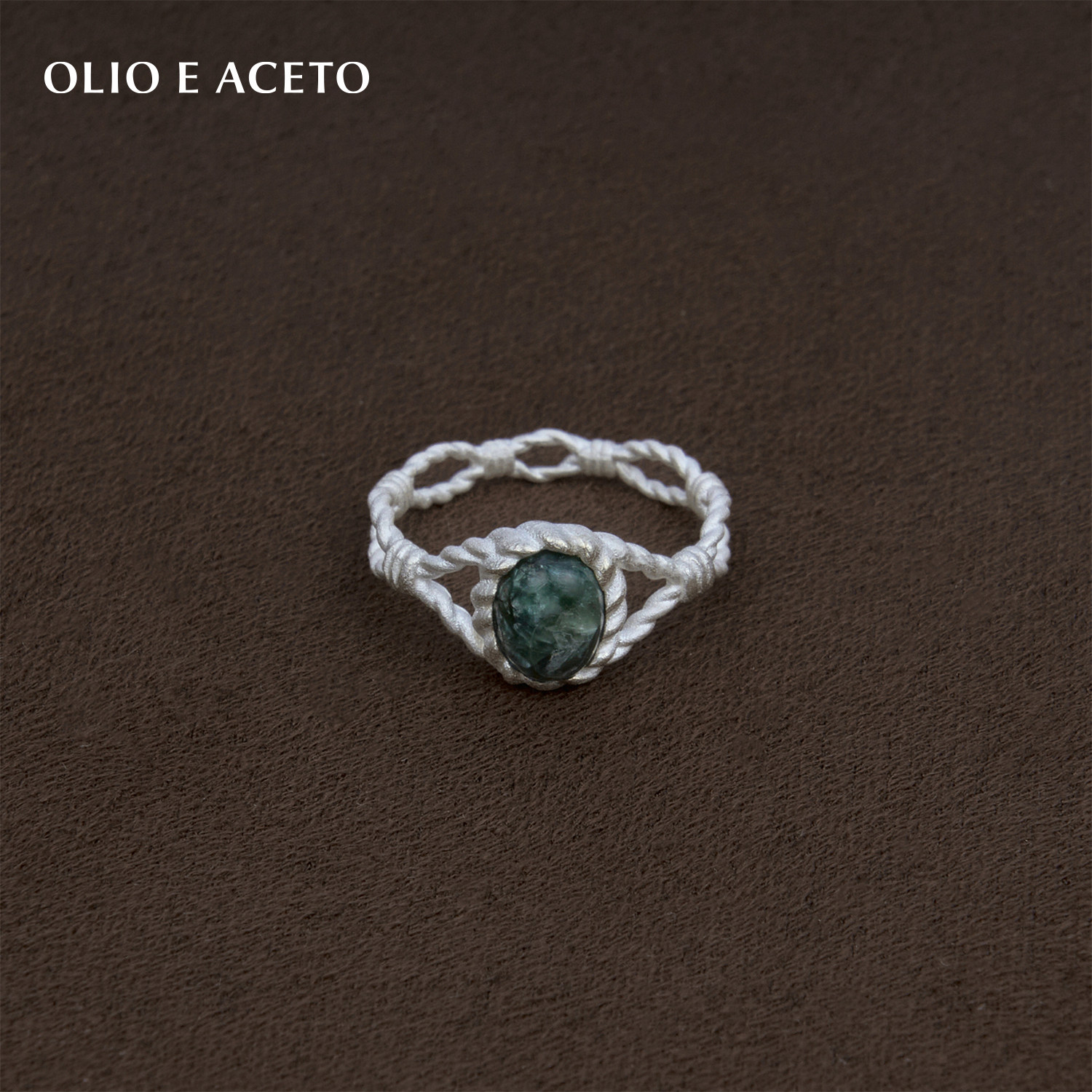OLIO E ACETO油醋汁·纯银纽结戒指 绿龙晶白玉髓金运石图片