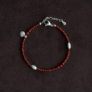 ACETO油醋汁 新年纯银红玛瑙串珠手链 OLIO