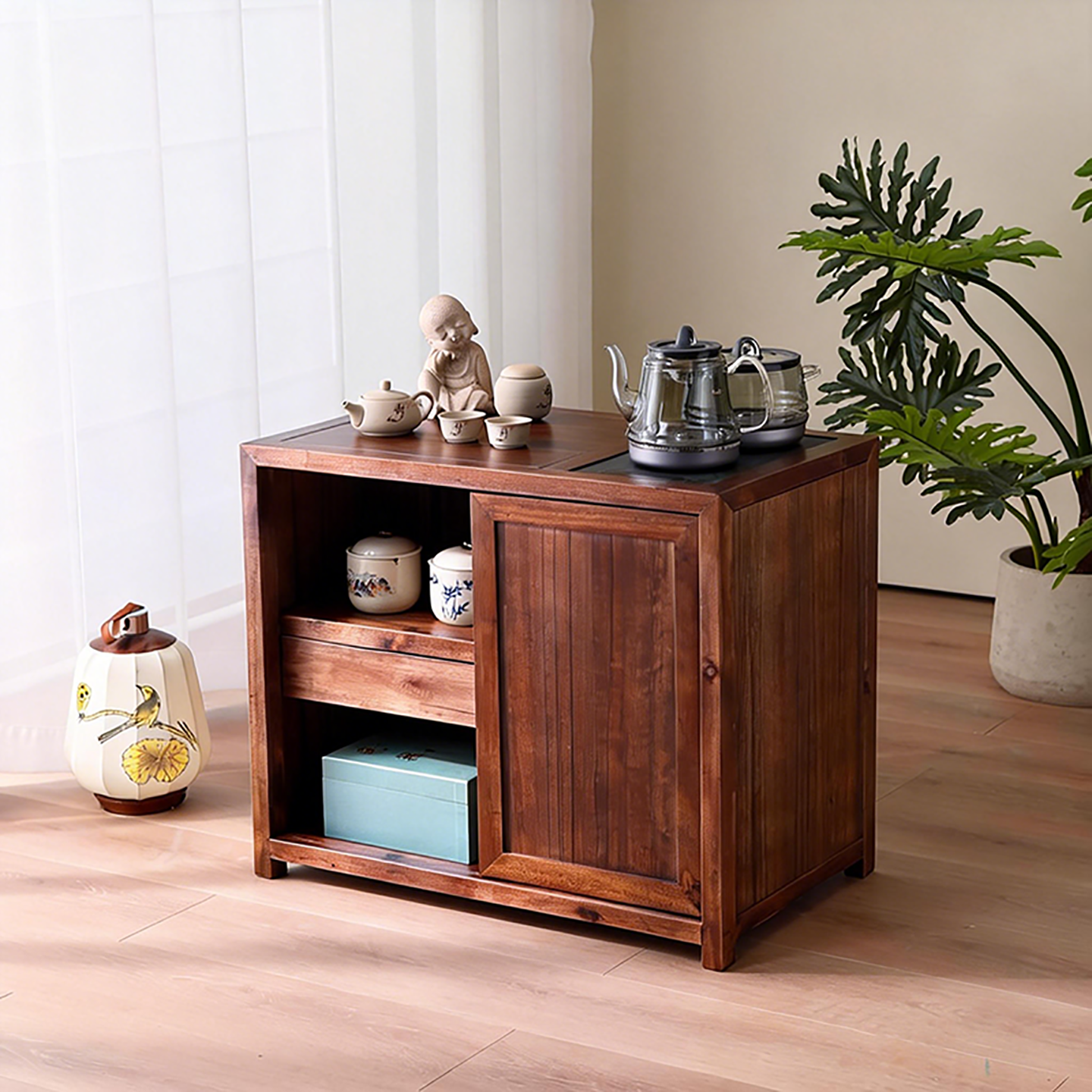 新中式茶水柜实木黑胡桃茶边柜侧柜边几茶室茶桌侧柜烧水台置物架,住宅家具,茶几,淘宝优惠券,粉丝福利购,淘宝优惠卷