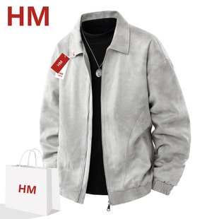 潮牌衣服高级感痞帅宽松外套 复古翻领夹克男春季 HM2025新款 美式