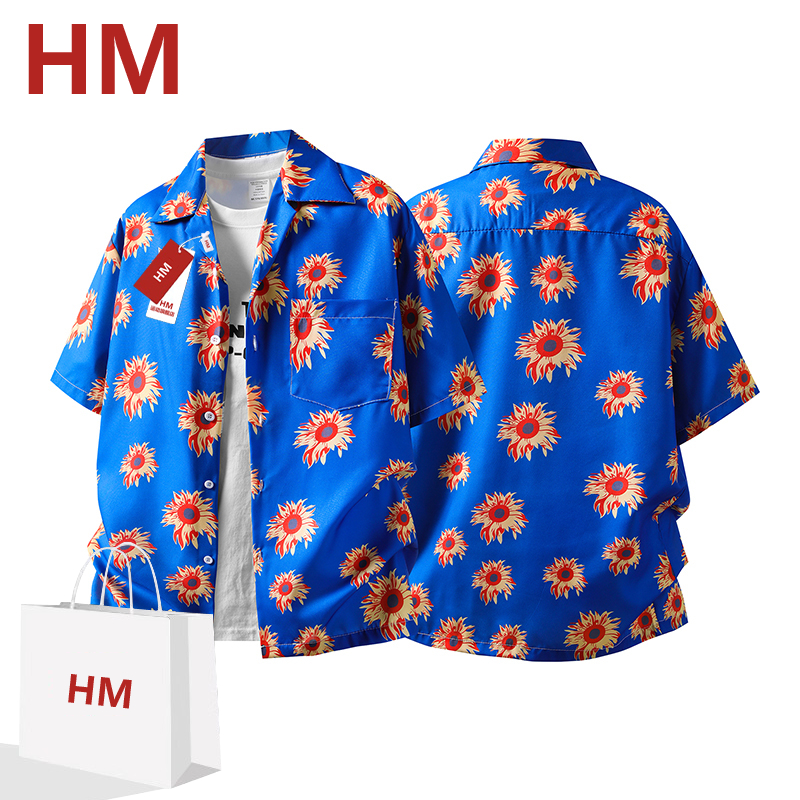 HM港风复古百搭花衬衫短袖泰式年轻夏威夷风设计感痞帅衬衣