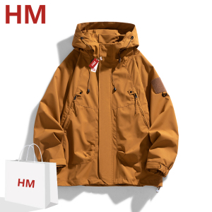 HM运动旗舰店户外冲锋衣2024年秋季新款潮牌男女宽松工装夹克外套