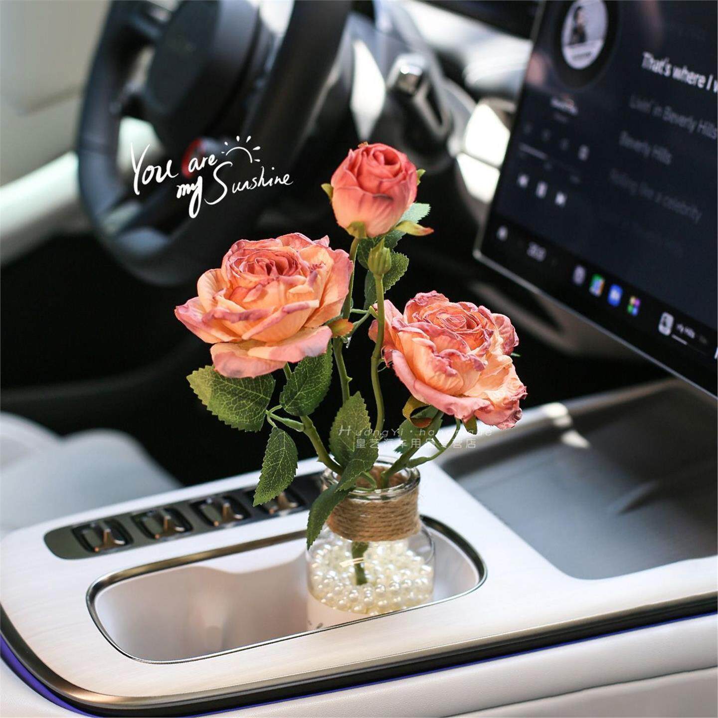 新款汽车摆件花束法式油画焦边