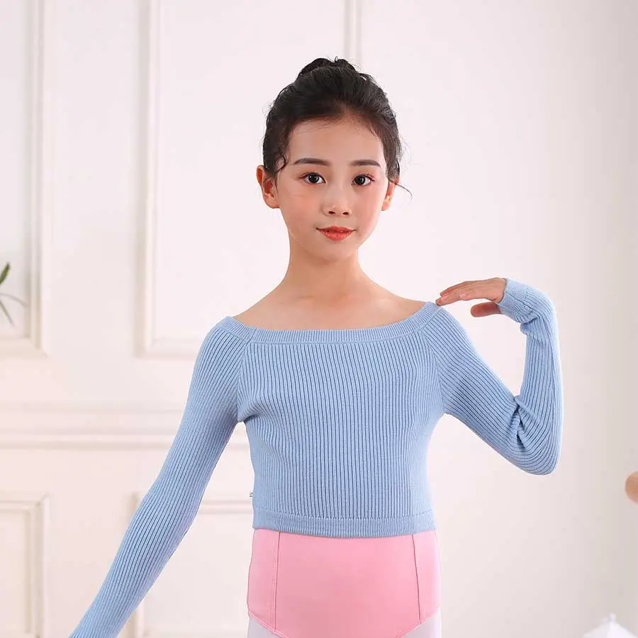 儿童舞蹈毛衣女秋冬针织一字领