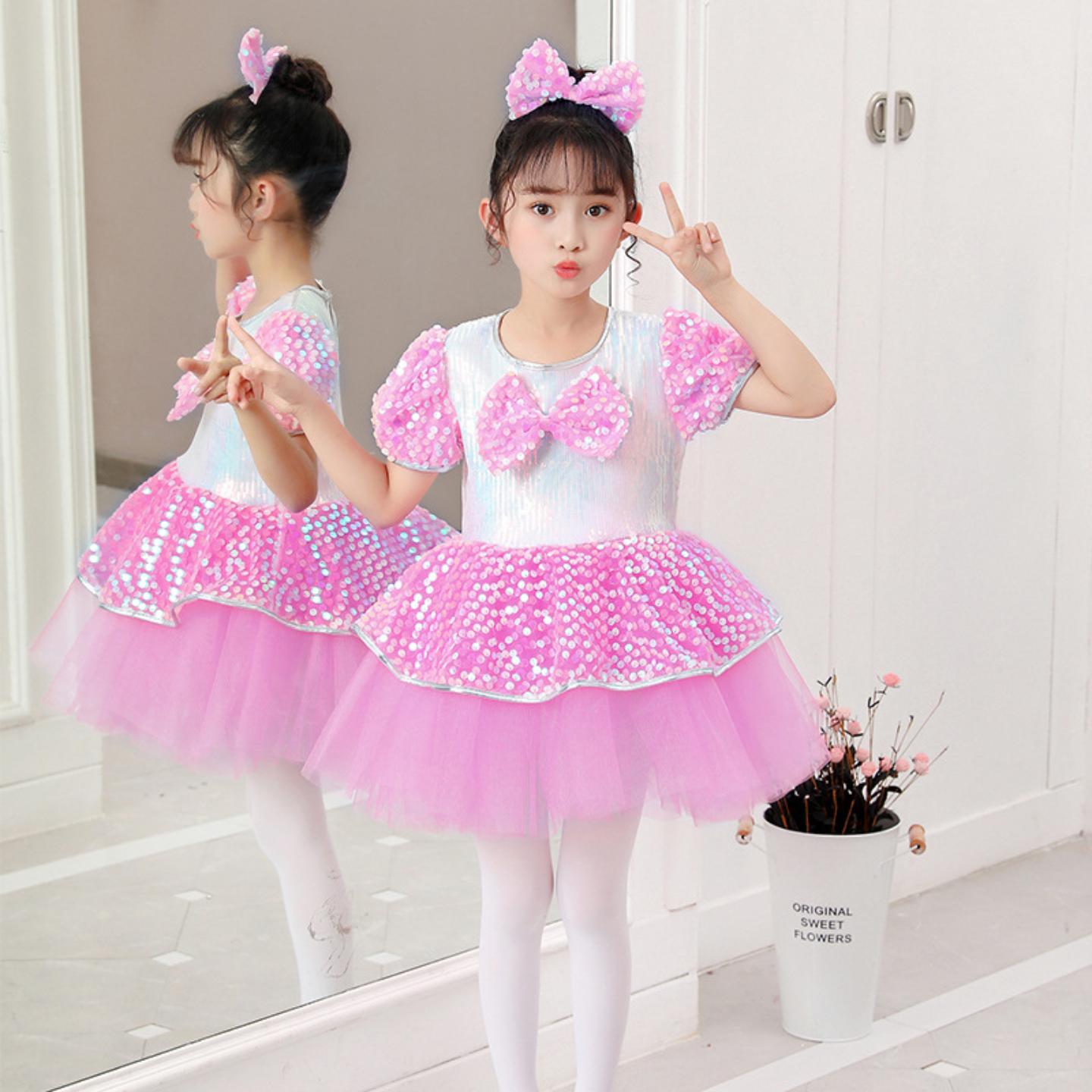 新款亮片六一儿童演出服蓬蓬纱裙合唱舞蹈表演服幼儿晚礼服女夏季