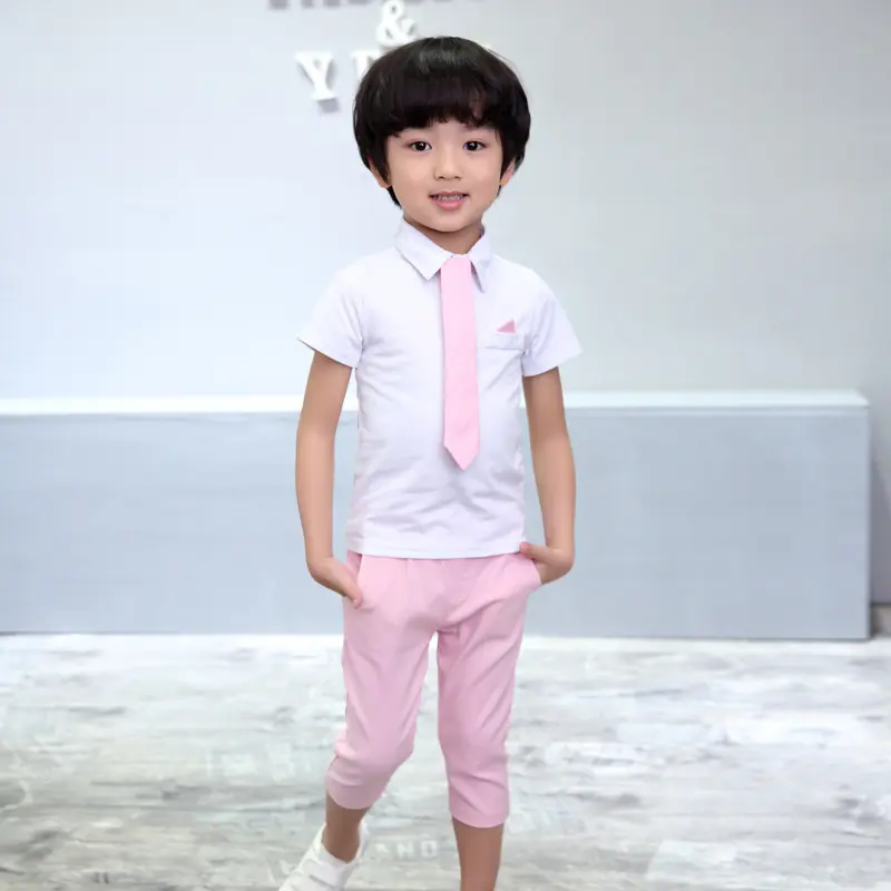 夏季新款男童套装翻领儿童两件套