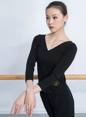 红舞鞋秋棉交叉长袖舞蹈练功跳舞现代成人少儿女芭蕾服上衣38441