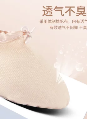 舞蹈鞋带跟软底帆布教师鞋肚皮