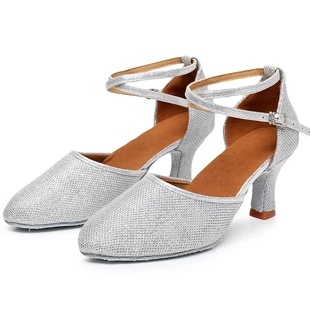 新款拉丁舞鞋女成人软底国标舞包头摩登练功中高跟跳舞大童舞蹈鞋