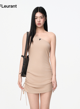 JAC FLEURANTJAC 春夏新品卡其色皮扣抽绳斜肩连衣裙