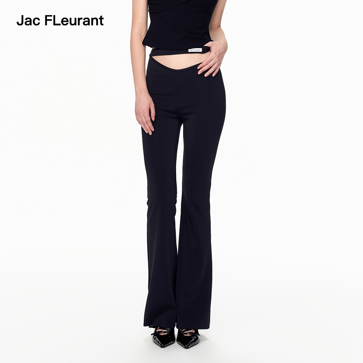 2024新款黑色高腰修身喇叭裤