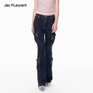 微喇工装 JAC FLEURANT2026春夏新品 蓝色复古长裤 女 立体口袋牛仔裤