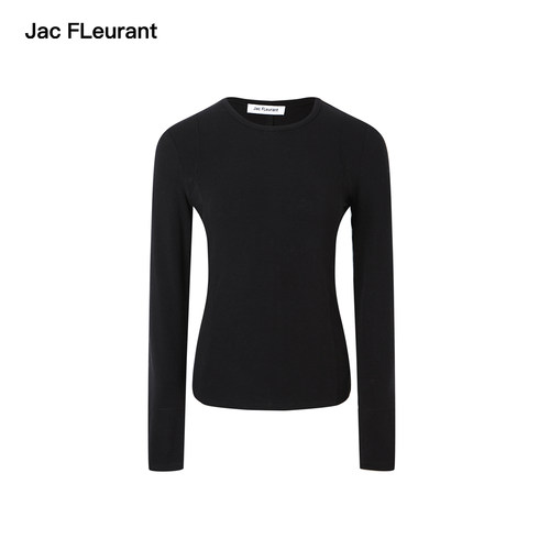 JAC FLEURANT 新品分割线刺绣Logo天丝羊毛打底衫灰色黑色