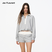 FLEURANT 卢洋洋同款 灰白不对称领口拼接卫衣短裤 JAC 套装
