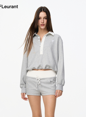 JAC FLEURANT【卢洋洋同款】灰白不对称领口拼接卫衣短裤套装
