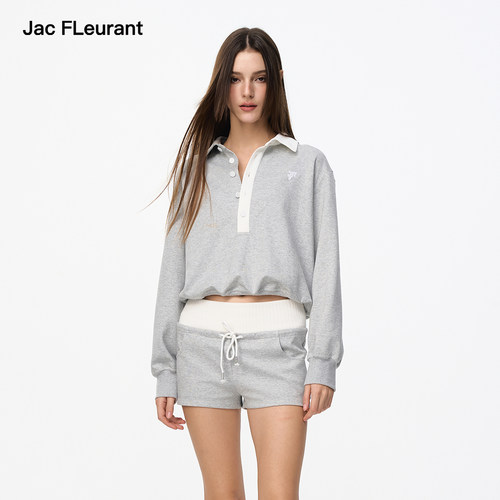 JAC FLEURANT【卢洋洋同款】灰白不对称领口拼接卫衣短裤套装